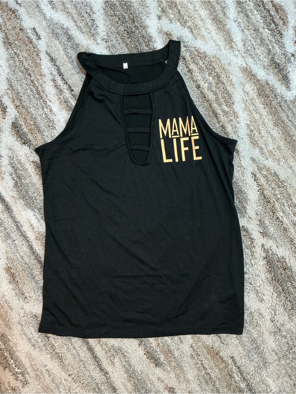 Black Sleeveless 'MAMA LIFE' Tank with Ladder Keyhole
